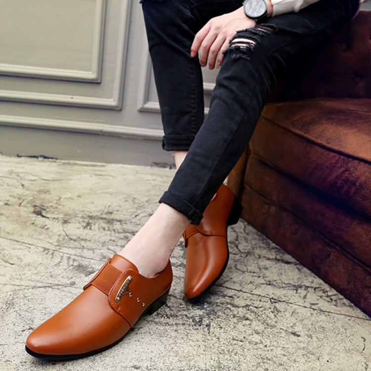 Men Formal Shoes Slip-On PU Leather Pointed Shoes, Shoe Size:39