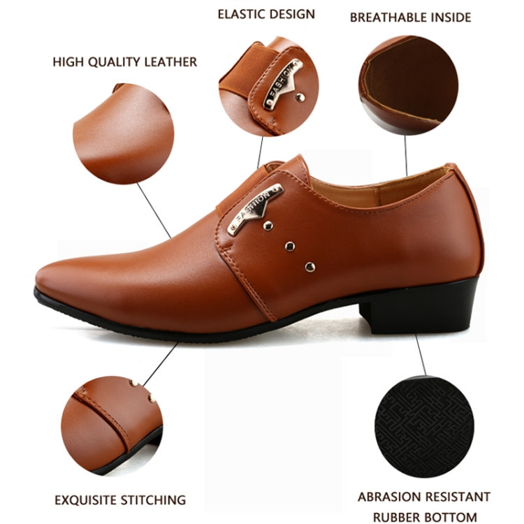 Men Formal Shoes Slip-On PU Leather Pointed Shoes, Shoe Size:42