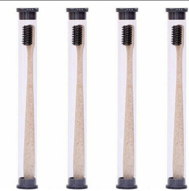 4  PCS /set Wheat Straw Toothbrush Soft-Bristle Toothbrush Bamboo Charcoal Head 18cm PVC Casing Portable Packaging Travel Toothbrush