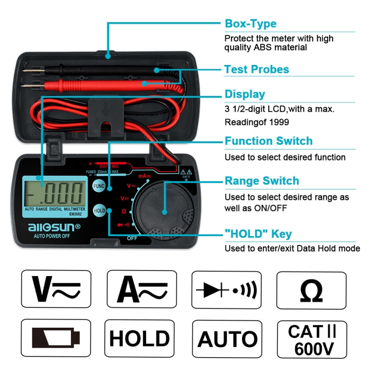 AllSun EM3081 Digital Multimeter Measuring DC and AC Voltage Diagnostic Tester