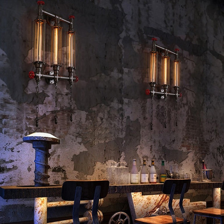 Creative Personality Iron Art Retro Cafe Bedroom Restaurant Bar Counter Bar Attic Industry Water Pipe Wall Light, Specification:Double head