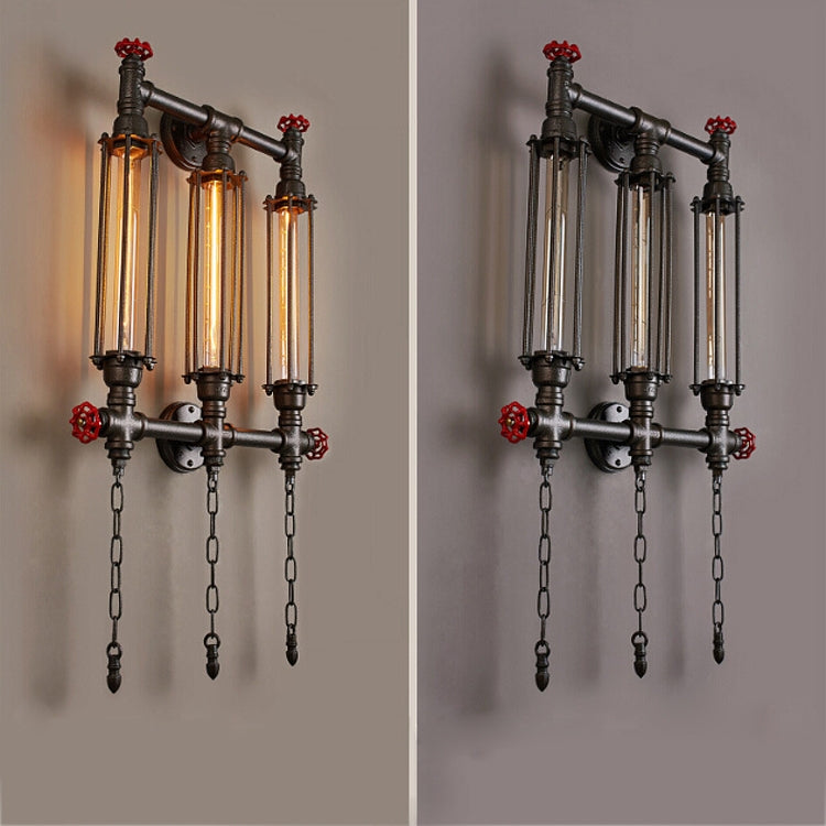 Creative Personality Iron Art Retro Cafe Bedroom Restaurant Bar Counter Bar Attic Industry Water Pipe Wall Light, Specification:Three heads