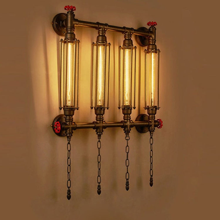 Creative Personality Iron Art Retro Cafe Bedroom Restaurant Bar Counter Bar Attic Industry Water Pipe Wall Light, Specification:Four  heads