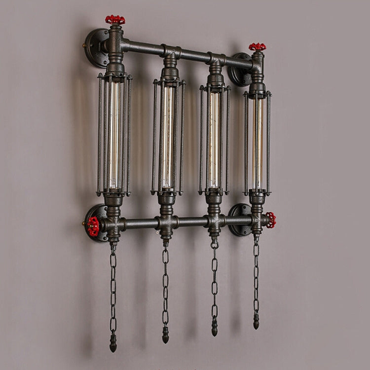Creative Personality Iron Art Retro Cafe Bedroom Restaurant Bar Counter Bar Attic Industry Water Pipe Wall Light, Specification:Four  heads