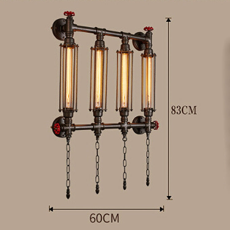 Creative Personality Iron Art Retro Cafe Bedroom Restaurant Bar Counter Bar Attic Industry Water Pipe Wall Light, Specification:Four  heads