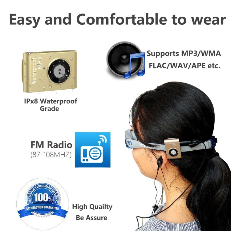 C26 IPX8 Waterproof Swimming Diving Sports MP3 Music Player with Clip & Earphone, Support FM, Memory:4GB
