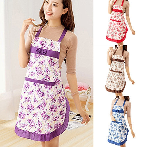 Household Rose Waterproof Kitchen Aprons Flower Cleaning Overalls