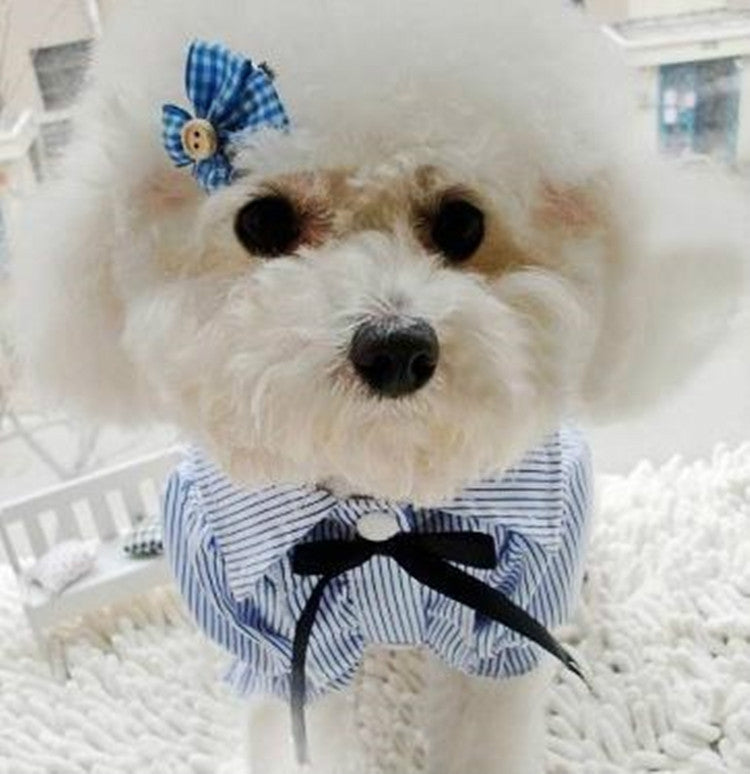 Pet Clothes Pet Stripe Lace Puff Sleeve Shirt, Size:M