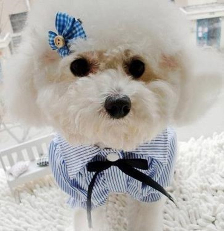 Pet Clothes Pet Stripe Lace Puff Sleeve Shirt, Size:M