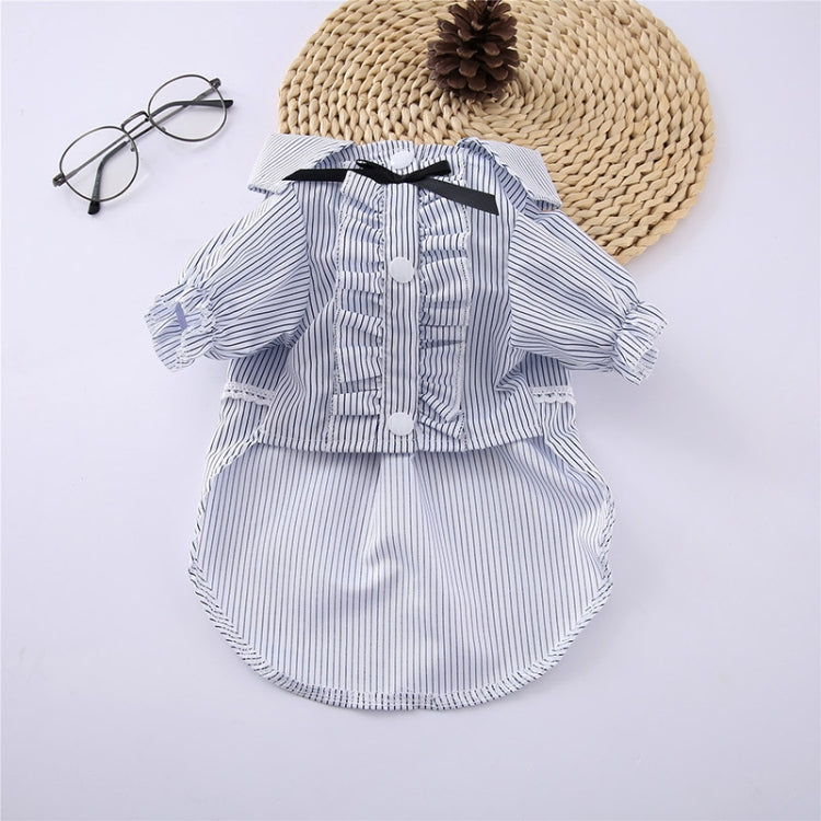 Pet Clothes Pet Stripe Lace Puff Sleeve Shirt, Size:M