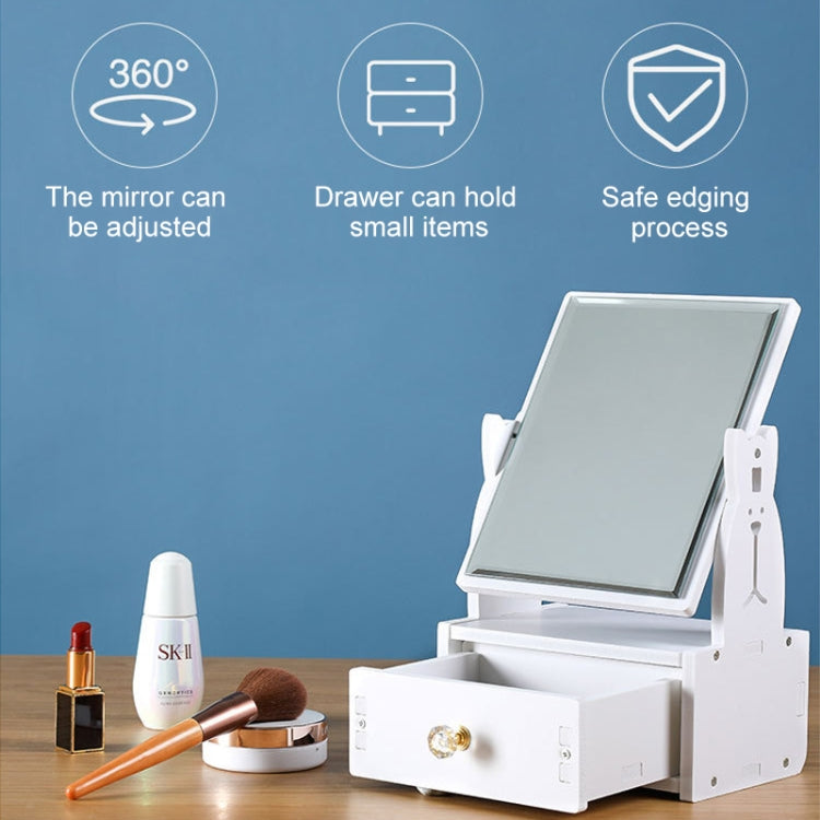 Desktop Cute Dressing Plastic Square Rotatable with Drawer HD Makeup Mirror