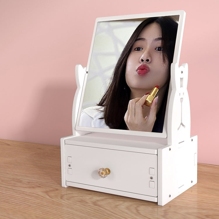 Desktop Cute Dressing Plastic Square Rotatable with Drawer HD Makeup Mirror