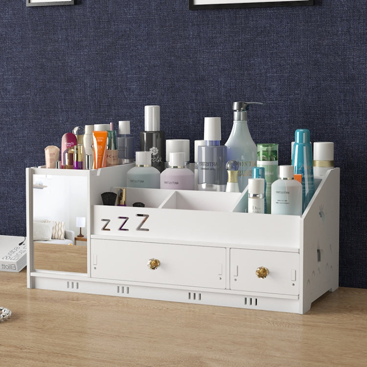 Household Plastic Desktop Cosmetics Storage Box with Mirror