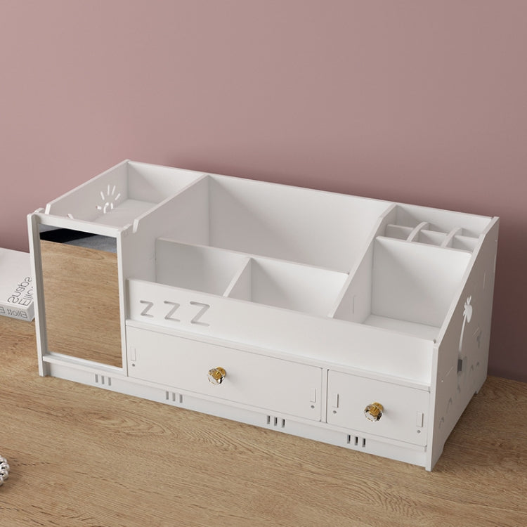 Household Plastic Desktop Cosmetics Storage Box with Mirror