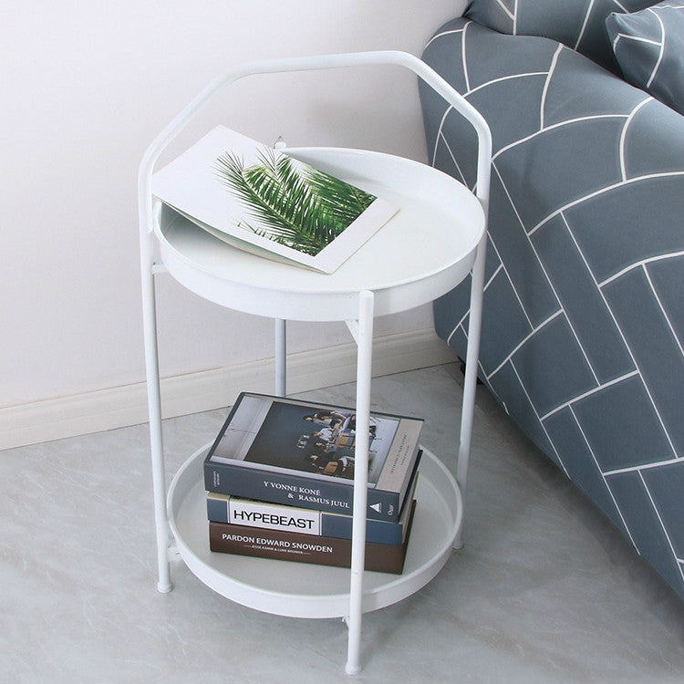 Simple Small Apartment Living Room Portable Mobile Double Layer Mini Coffee Table(White)