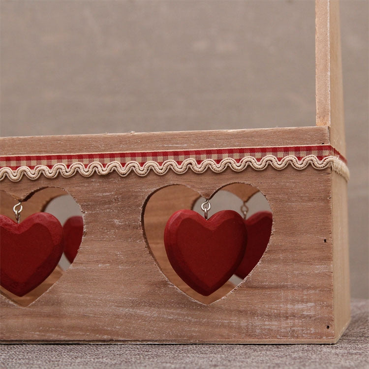 Beautiful Garden Wooden Shopping Basket Heart Decoration