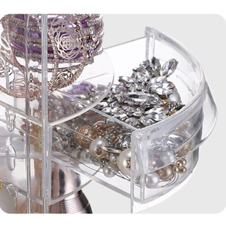 360 Degree Rotating Makeup Storage Box Diamond Shape Drawer Multilayer Dresser Desktop Shelf without Drawer(Black)