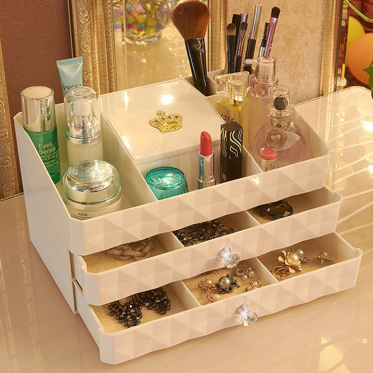 Two-layer Drawer Type Cosmetic Box Desktop Jewelry Storage Large Finishing Box(Khaki)