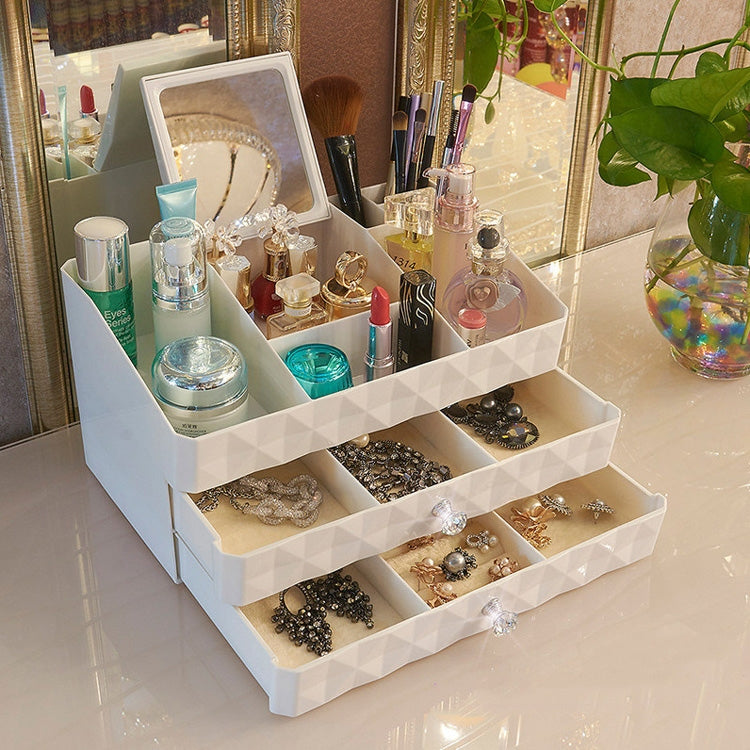 Two-layer Drawer Type Cosmetic Box Desktop Jewelry Storage Large Finishing Box(Khaki)