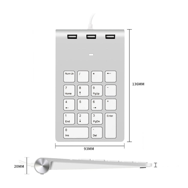 18 Keys USB 2.0 Financial Numeric Keypad Multifunctional HUB Card Reader(Silver Gray)