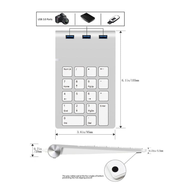 USB 2.0 Financial Number Keyboard Multi-function HUB Reader Card Accounting Keypad