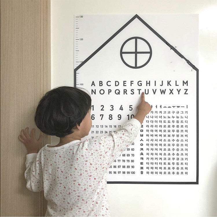 Child Early Education Puzzle Enlightenment Height Ruler Cognitive Number English Learning Waterproof Wall Stickerï¼ŒSizeï¼š 75x53 cm