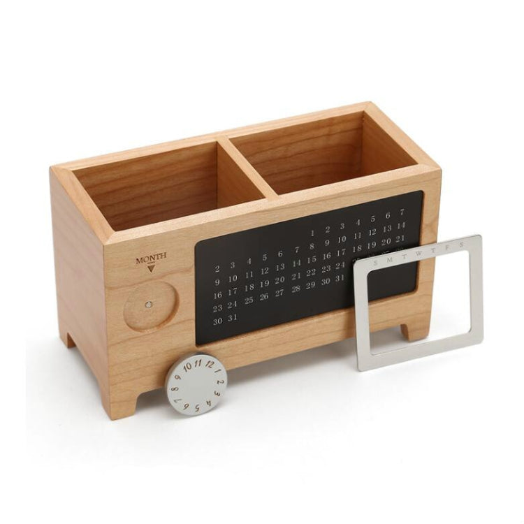 Wooden Perpetual Calendar Pen Box Creative Multifunctional Office Desktop Storage Supplies Pen Holder Tissue Box