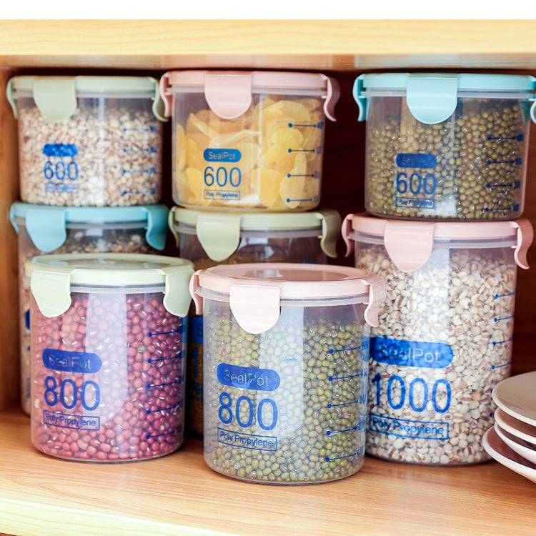 Kitchen Transparent Snack Storage Box Storage Tank Plastic Grain Storage Tank Food Sealed Can 600ml(Blue)
