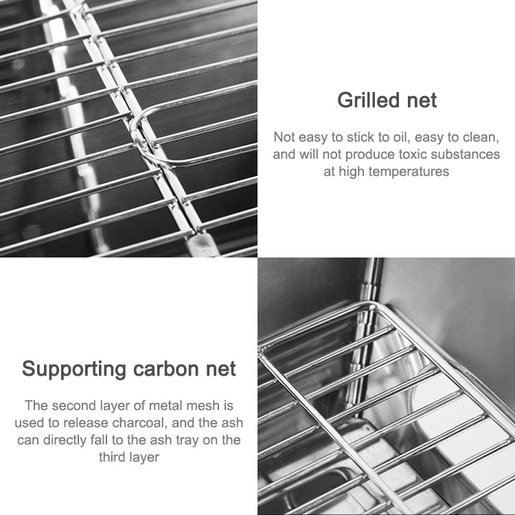 Portable Folding Outdoor Stainless Steel Charcoal Grill, Grill / plate specifications: 31*31*22cm
