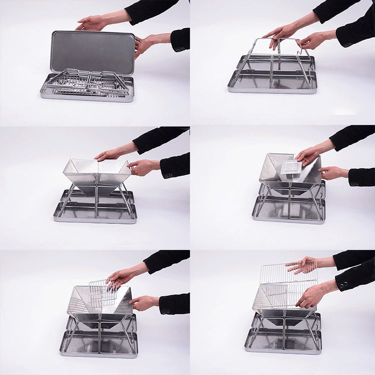 Portable Folding Outdoor Stainless Steel Charcoal Grill, Grill / plate specifications: 31*31*22cm