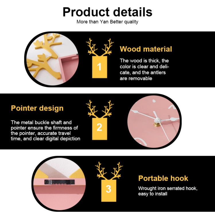 Wooden Antler Wall Clock Home Decor Living Room Bedroom Office Wall Clock