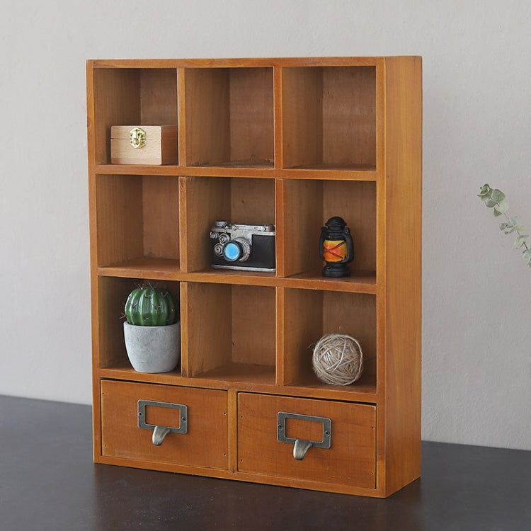 Nine Grids and Two Pumping  Solid Wood Drawer Wooden Storage Cabinet, Size: 42.5x33.3x10cm