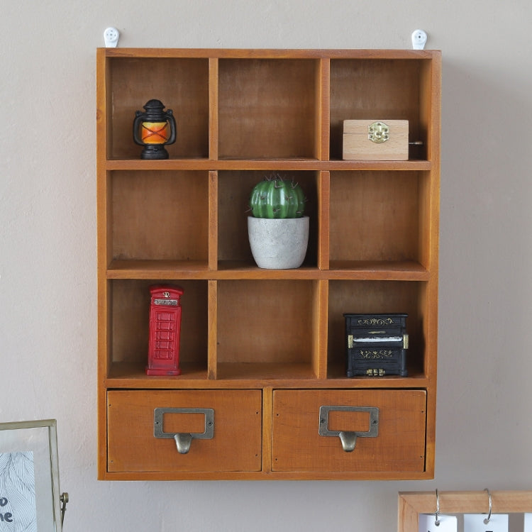 Nine Grids and Two Pumping  Solid Wood Drawer Wooden Storage Cabinet, Size: 42.5x33.3x10cm