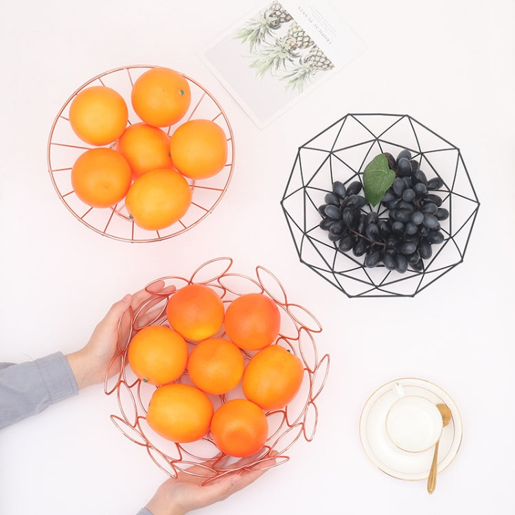 Nordic Wrought Iron Fruit Storage Basket Creative Home Living Room Desktop Fruit Tray, Color:Rose Gold Hole Style