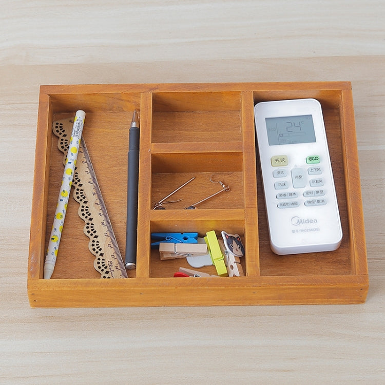 Five Grid Retro Wooden Multi-Meat Separate Desktop Sundries Storage Box
