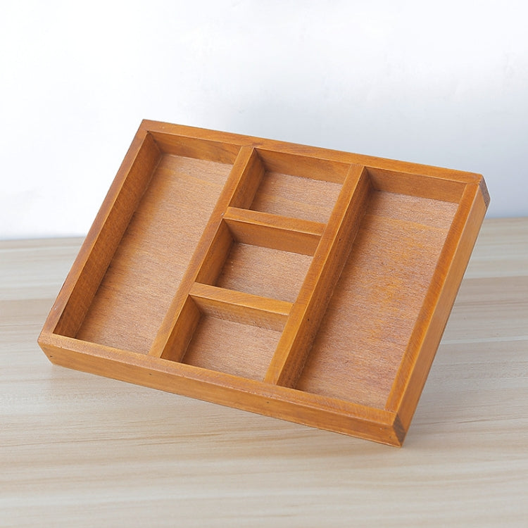 Five Grid Retro Wooden Multi-Meat Separate Desktop Sundries Storage Box