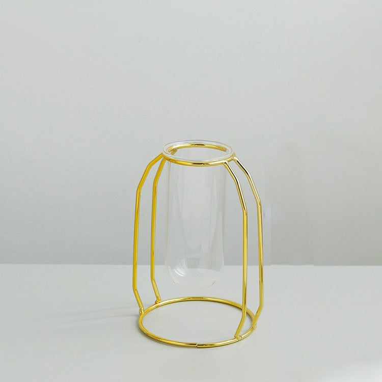 Home Desktop Decoration Gold Wrought Iron Hydroponic Container Glass Bottle, Specification: Short