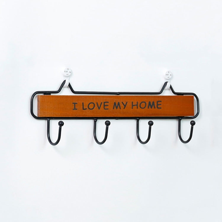 Creative Solid Wood Wrought Iron Hook Pastoral Vintage Door Coat Key Small Hanging Rack, Colour:  Four Hook Retro Color