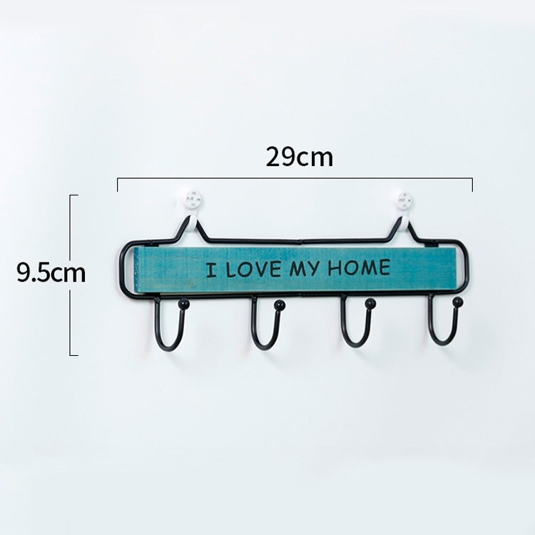 Creative Solid Wood Wrought Iron Hook Pastoral Vintage Door Coat Key Small Hanging Rack, Colour:  Four Hook Blue