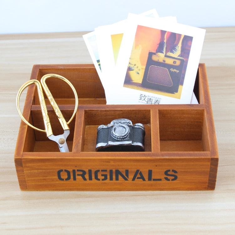 Groceries Vintage Wooden Grids Desktop Storage Box