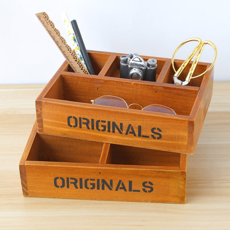Groceries Vintage Wooden Grids Desktop Storage Box