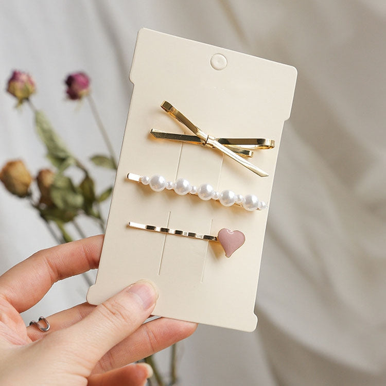 3 in 1 Bow Pearl Heart Wild Children Hair Clip Hair Accessorie(Gold)