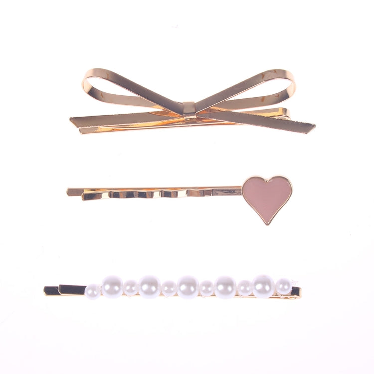 3 in 1 Bow Pearl Heart Wild Children Hair Clip Hair Accessorie(Gold)