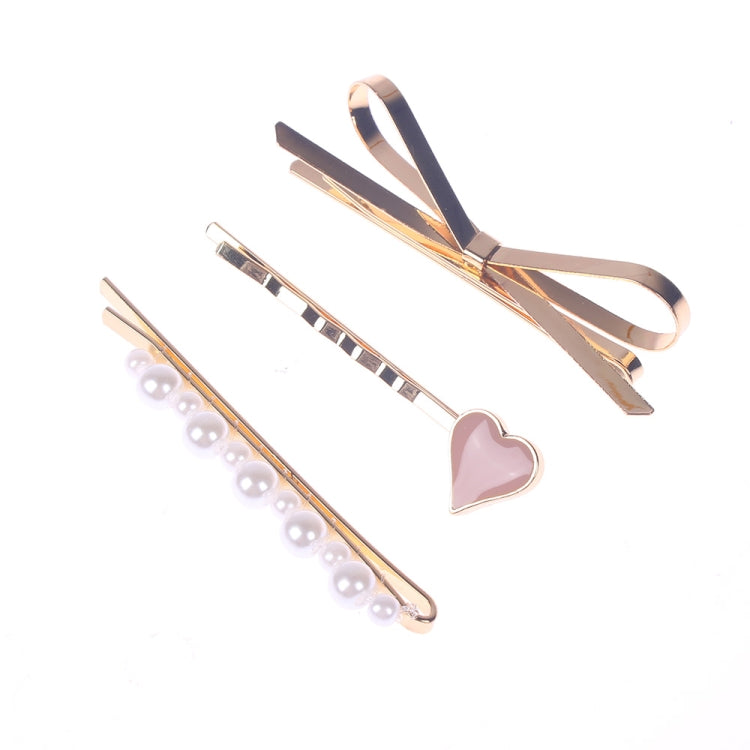 3 in 1 Bow Pearl Heart Wild Children Hair Clip Hair Accessorie(Gold)