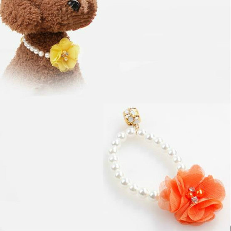 Pet Pearl Necklace Flower Elastic Collar Dog Cat Accessories
