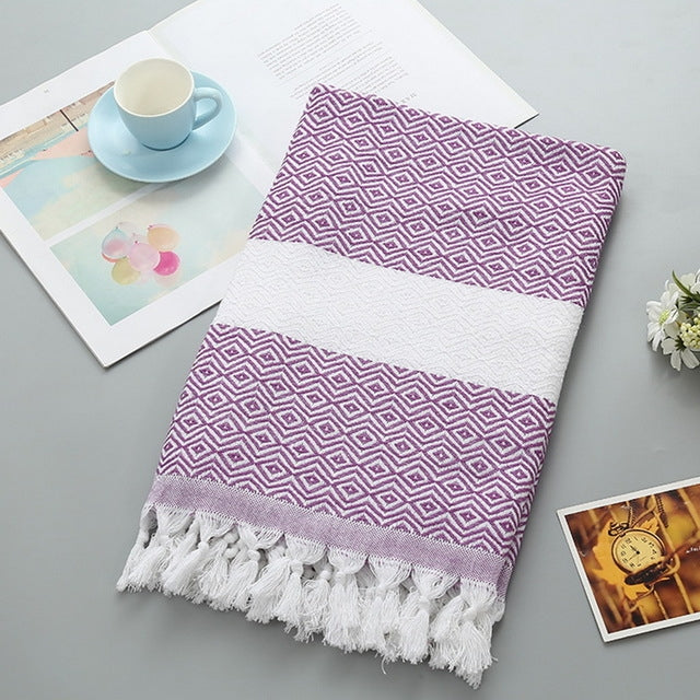 Striped Cotton Bath Towel With Tassels Thin Travel Camping Bath Sauna Beach Gym Pool Blanket Absorbent Easy Care