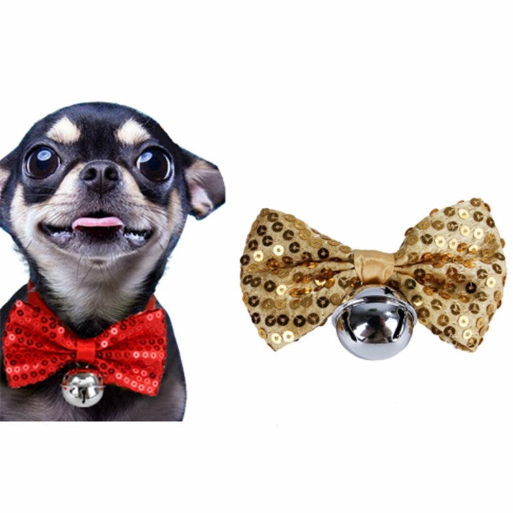 2 PCS Creative Pet Collar Hanging Sequins Christmas Bow Bells