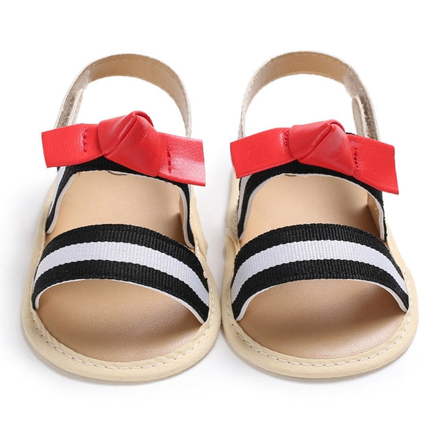 Newborn Baby Sandals Toddler Soft Crib Sole First Walker Shoes(Black+White)