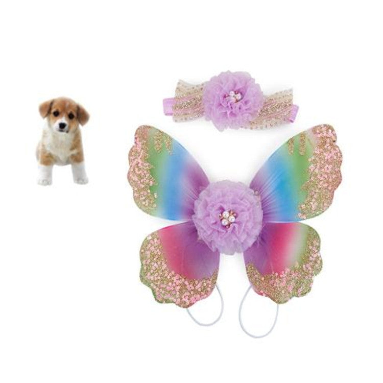 Pet Dog Chest Back Butterfly Wings + Flower Headdress