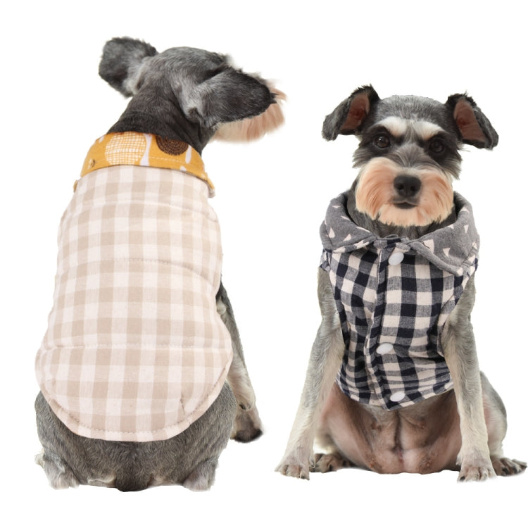 2 PCS Double Sided Vest Winter Thicken Keep Warm Pets Plaid Clothes, Size: XS(Khaki)